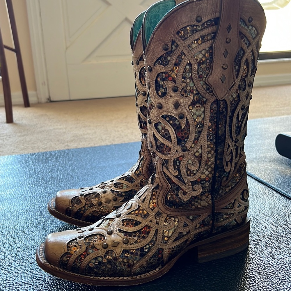 COPY - COPY - Glitter Inlay corral women’s boots leather sequins and metal embe…